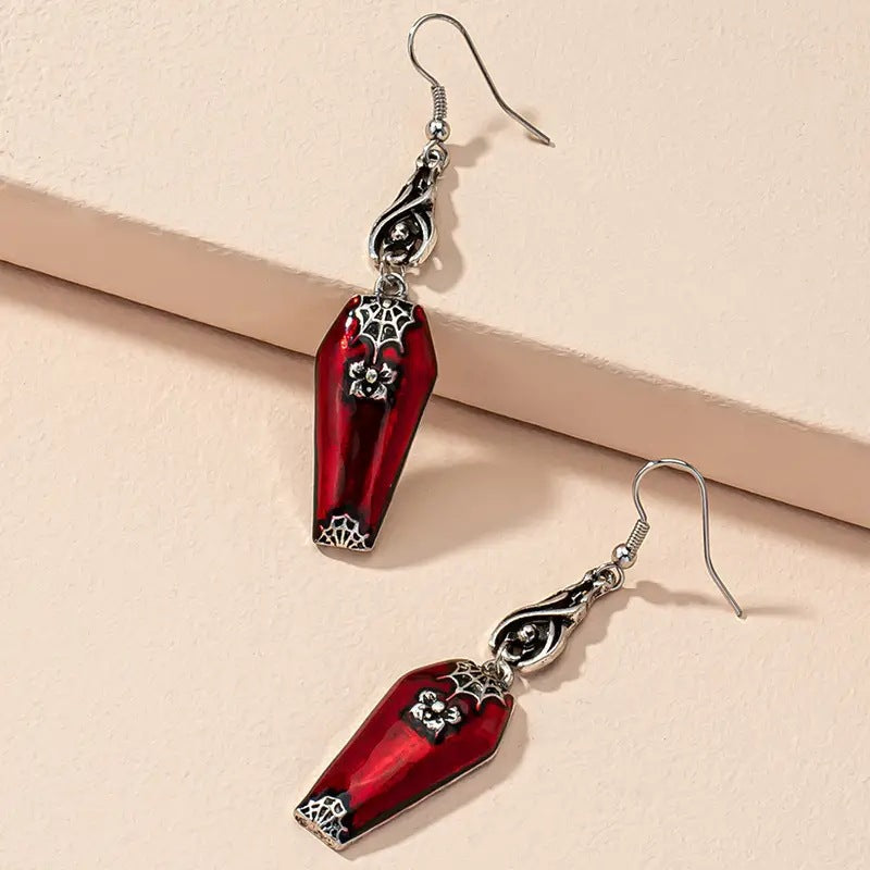 Halloween Earrings Red Bat Spider