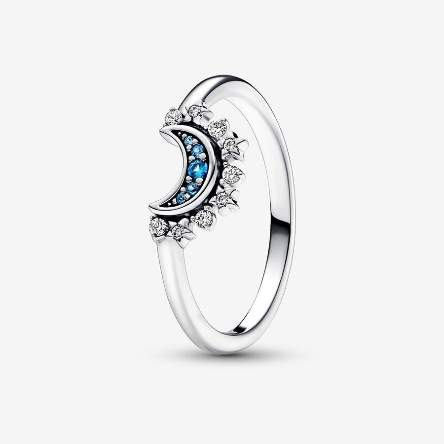 Sterling Silver Rising Sun Ring Shining Blue Moon