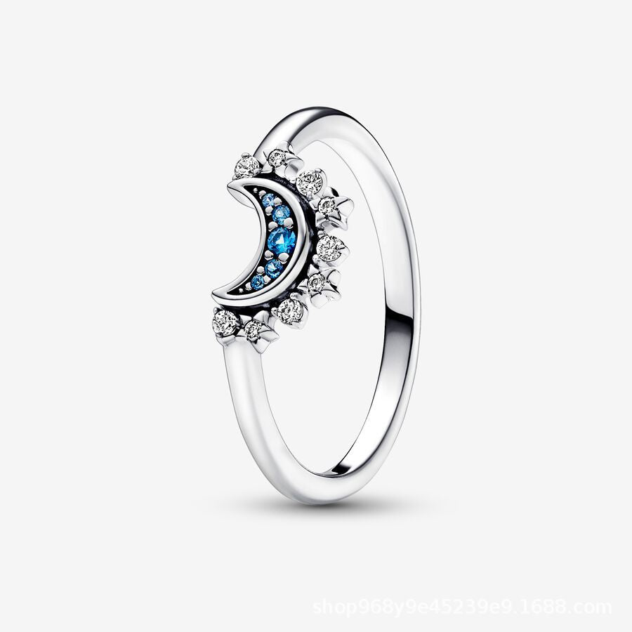 Sterling Silver Rising Sun Ring Shining Blue Moon