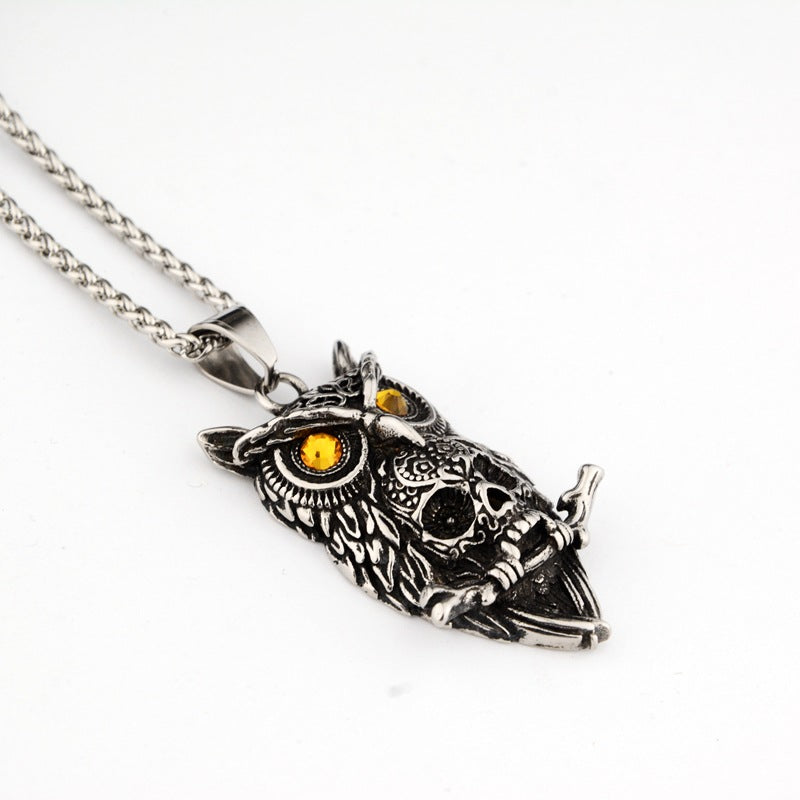Owl Hip Hop Titanium Necklace