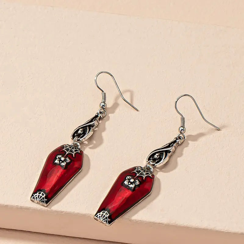Halloween Earrings Red Bat Spider