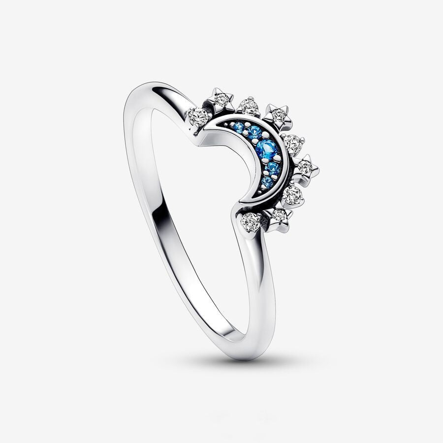 Sterling Silver Rising Sun Ring Shining Blue Moon