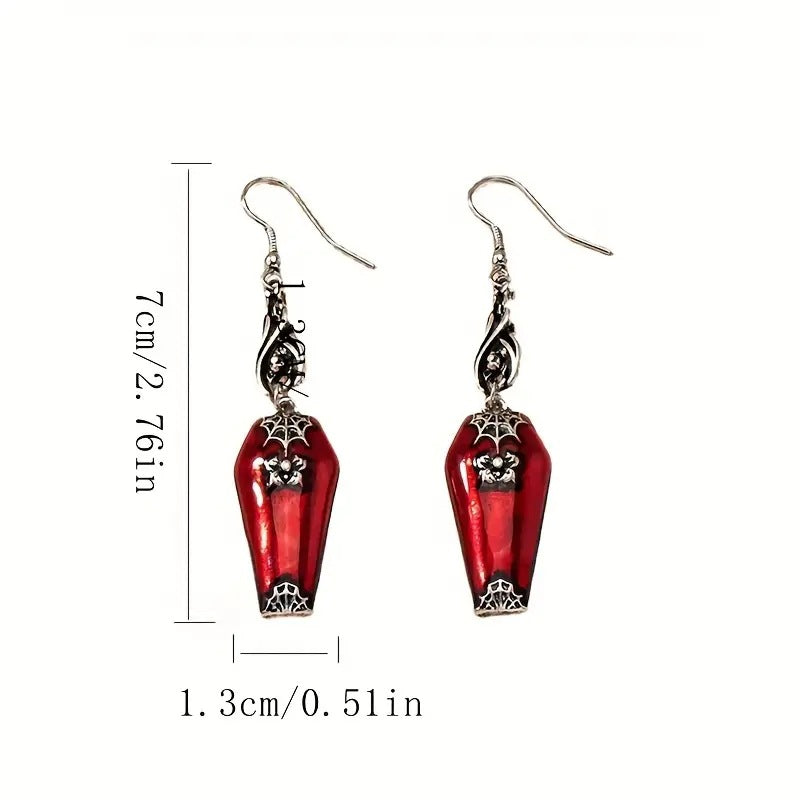 Halloween Earrings Red Bat Spider