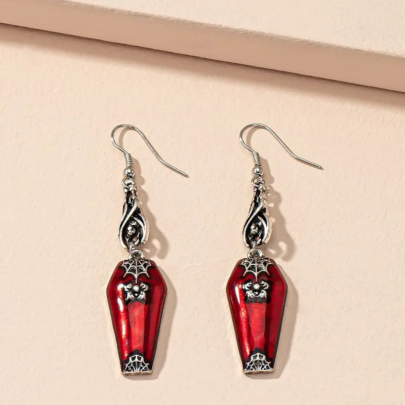 Halloween Earrings Red Bat Spider