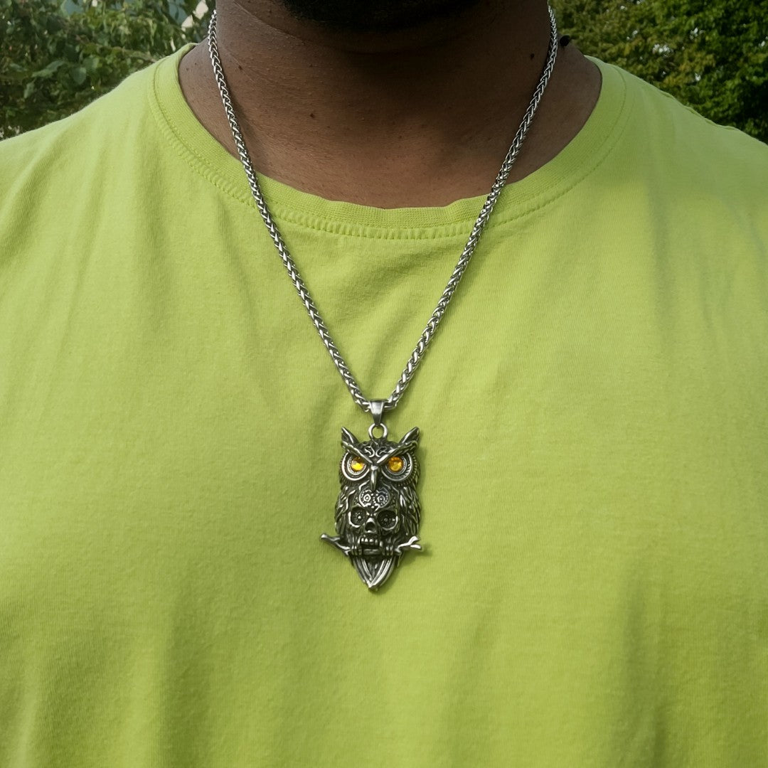 Owl Hip Hop Titanium Necklace