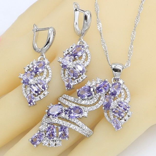 Wedding Amethyst Silver Jewelry Set