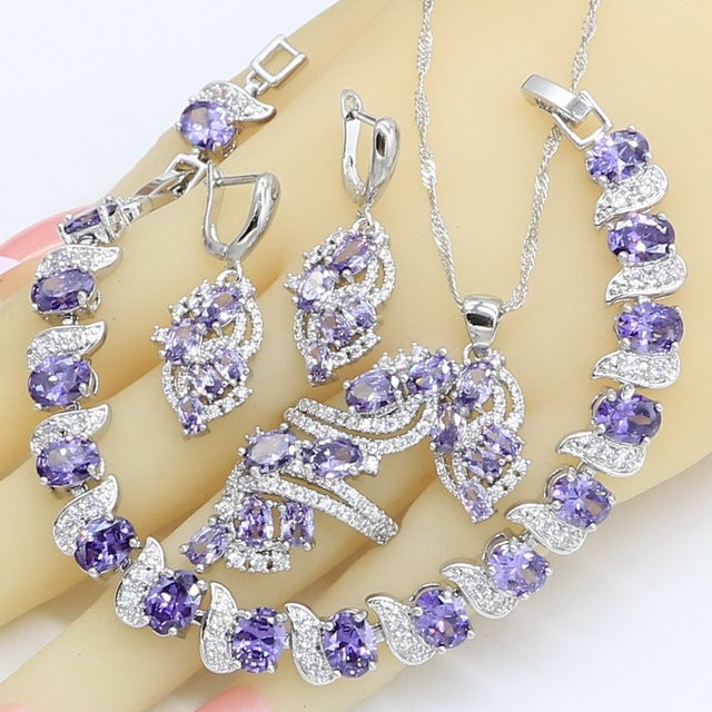 Wedding Amethyst Silver Jewelry Set