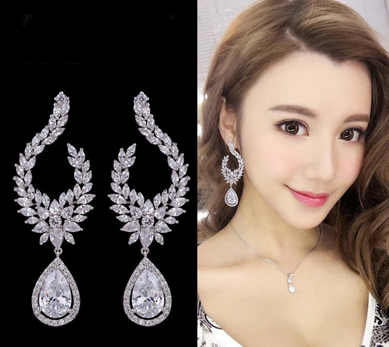 S925 Sterling Silver Needle Full Diamond Long Earrings
