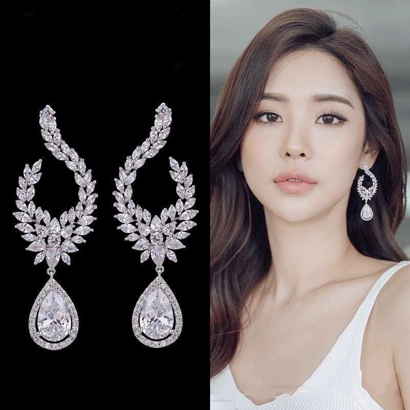 S925 Sterling Silver Needle Full Diamond Long Earrings