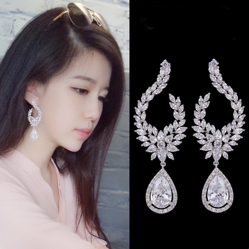 S925 Sterling Silver Needle Full Diamond Long Earrings