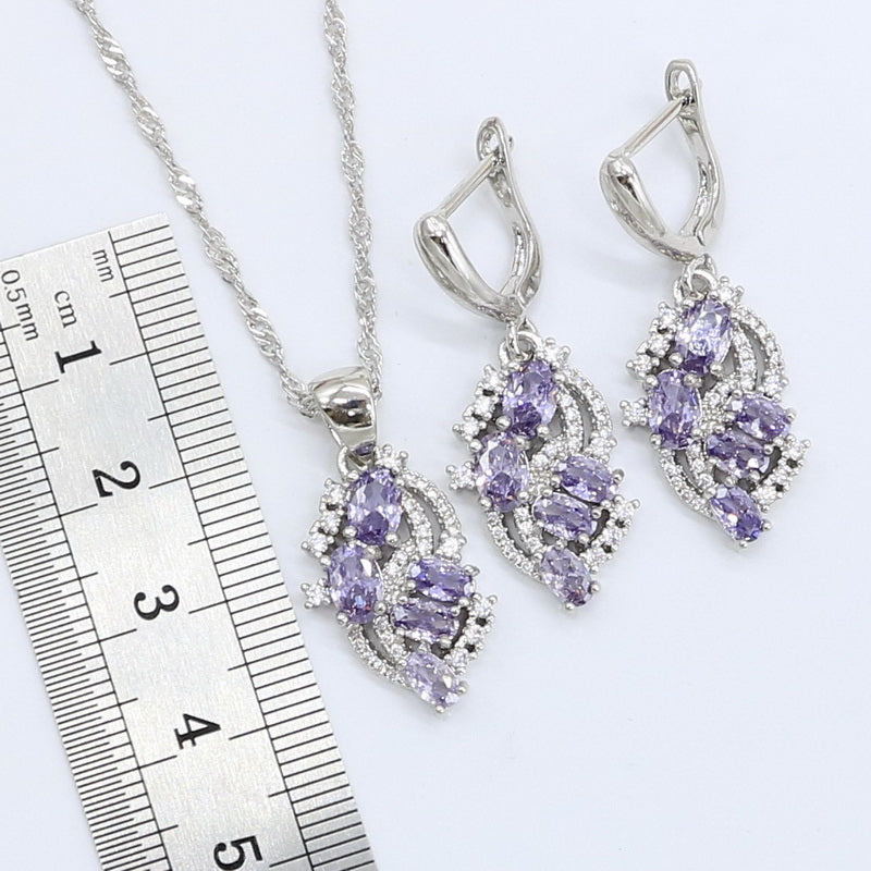 Wedding Amethyst Silver Jewelry Set