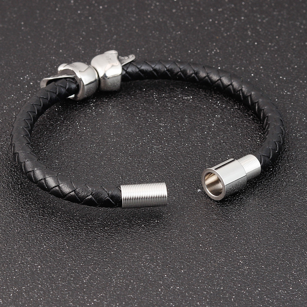 Hyperbole Men's Black Braided Leather Bracelet