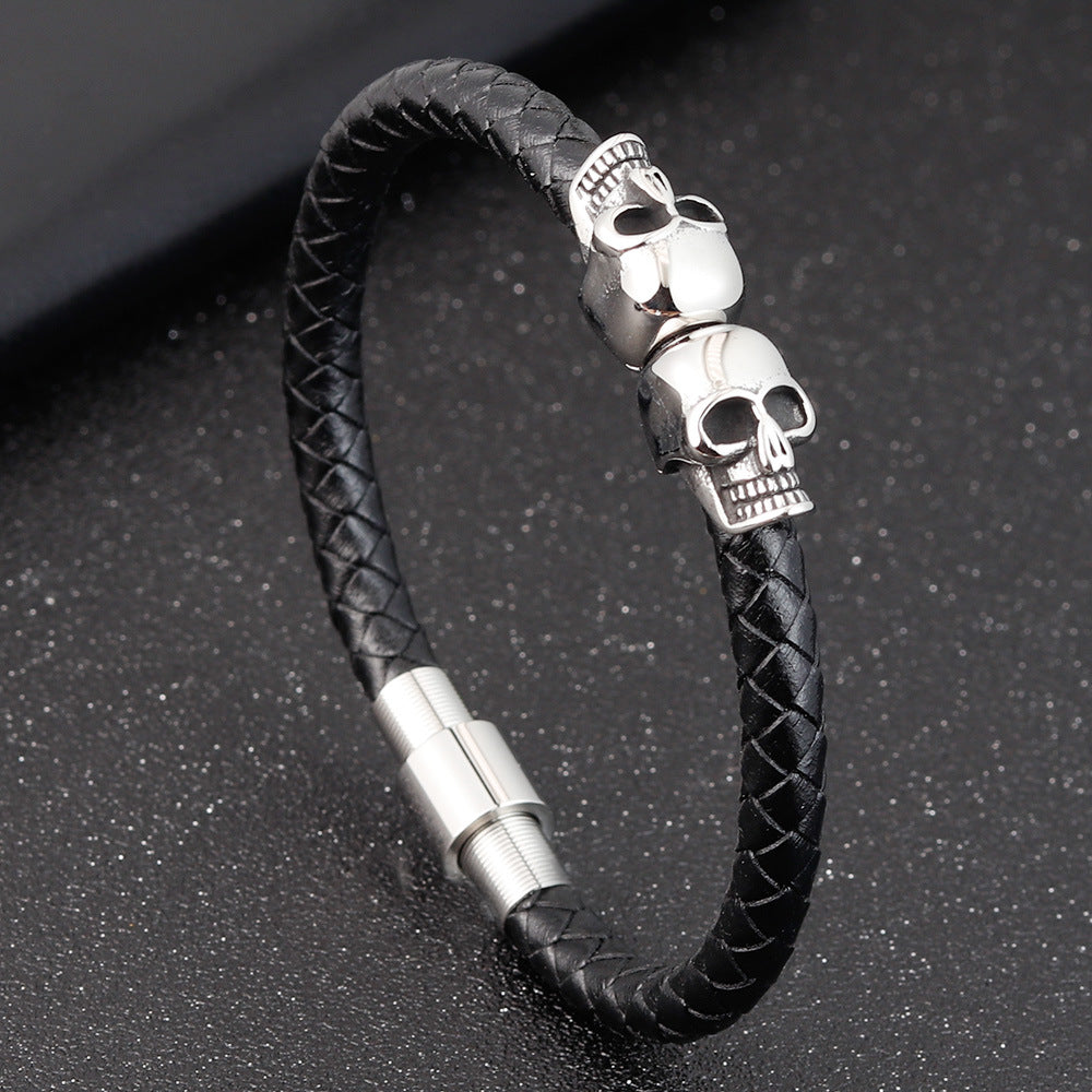 Hyperbole Men's Black Braided Leather Bracelet