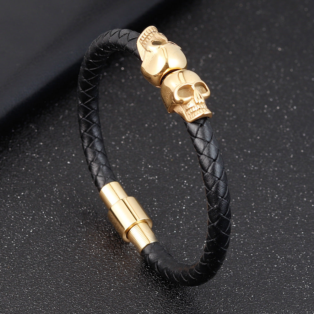 Hyperbole Men's Black Braided Leather Bracelet