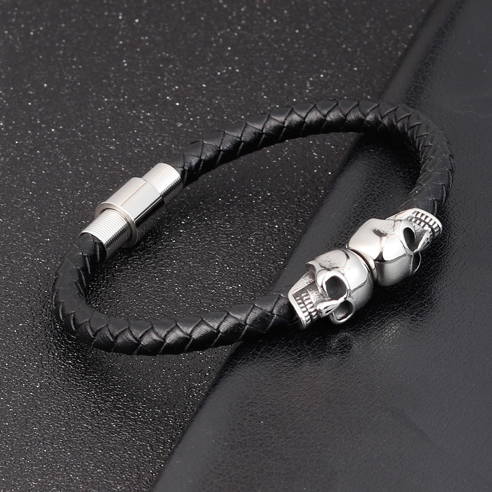 Hyperbole Men's Black Braided Leather Bracelet