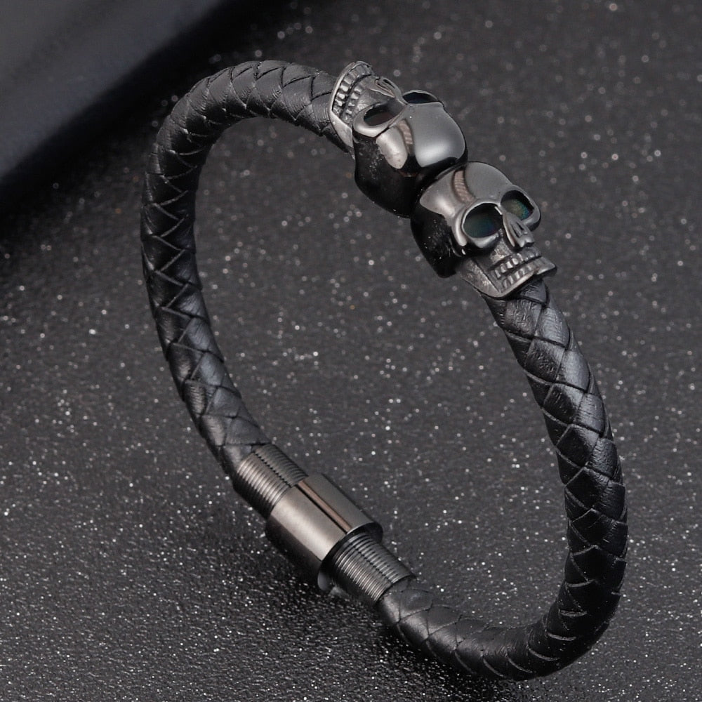 Hyperbole Men's Black Braided Leather Bracelet