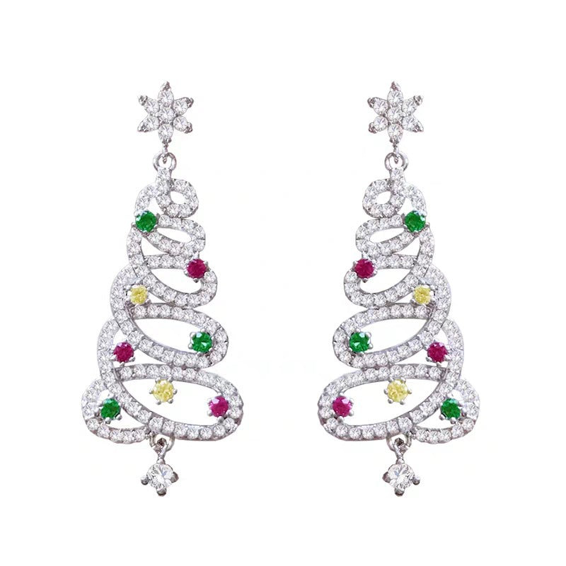 Colorful Diamond Christmas Tree Earrings