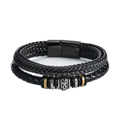 Laser Fashion Titanium Steel Leather Rope Alloy Three Layer Braided Bracelet