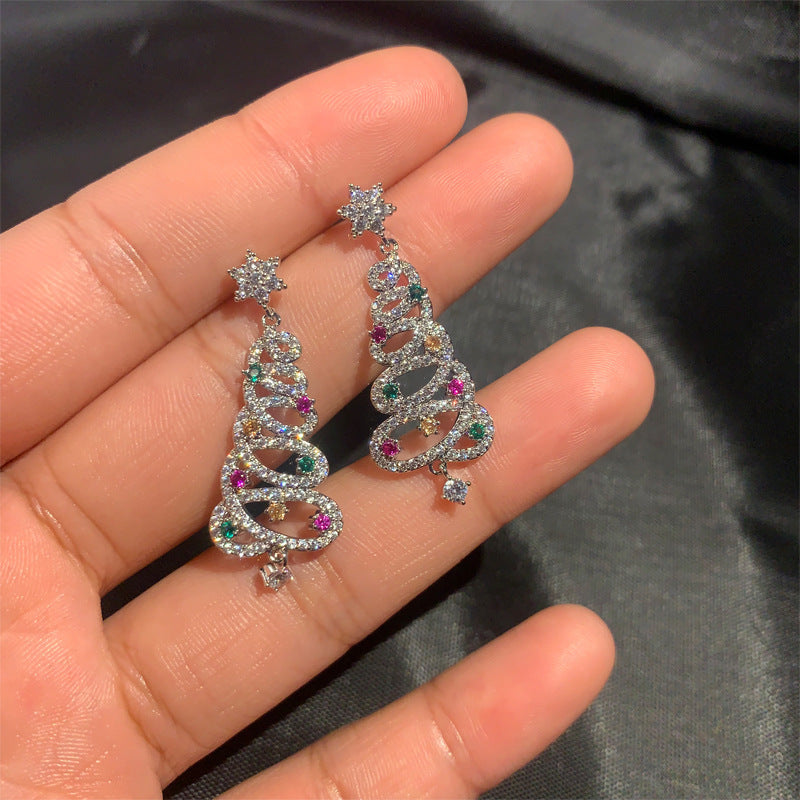 Colorful Diamond Christmas Tree Earrings