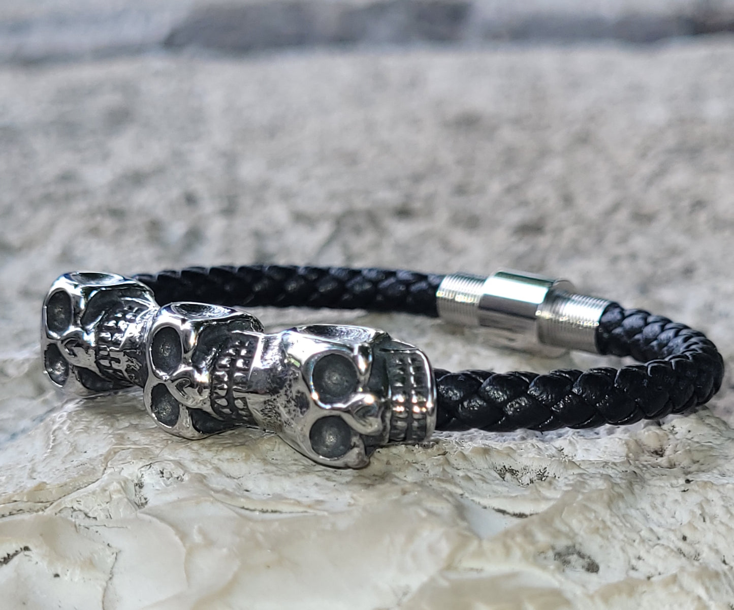 Hyperbole Men's Black Braided Leather Bracelet