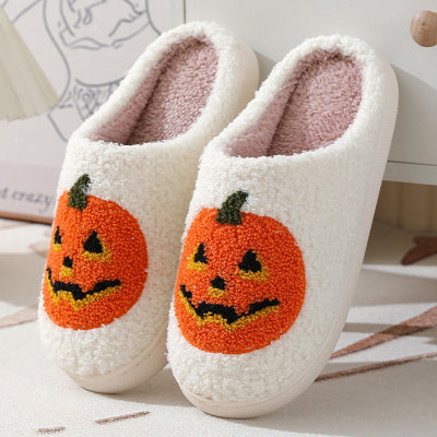 Halloween Pumpkin Cartoon Thermal Winter Cotton Slippers