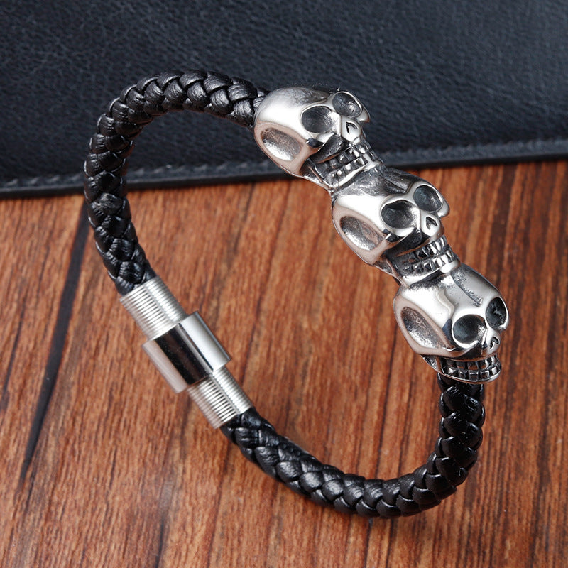 Hyperbole Men's Black Braided Leather Bracelet