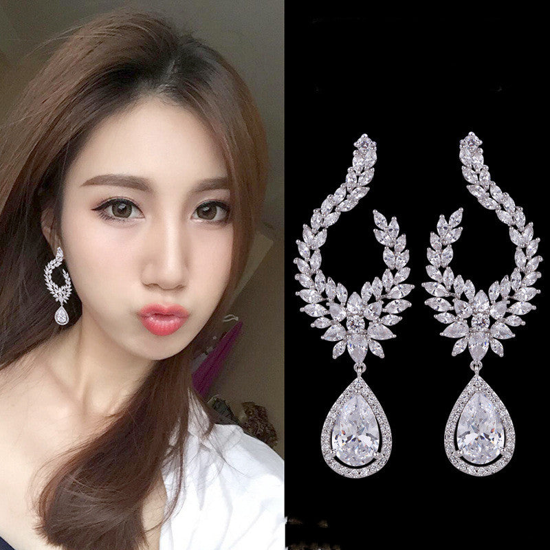 S925 Sterling Silver Needle Full Diamond Long Earrings